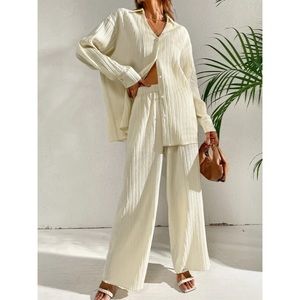PLISSE FLOOR SWEEPING WIDE LEG PANTS SET